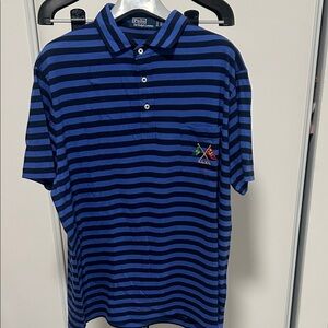 Polo by Ralph Lauren Men's Black and Blue Striped Polo